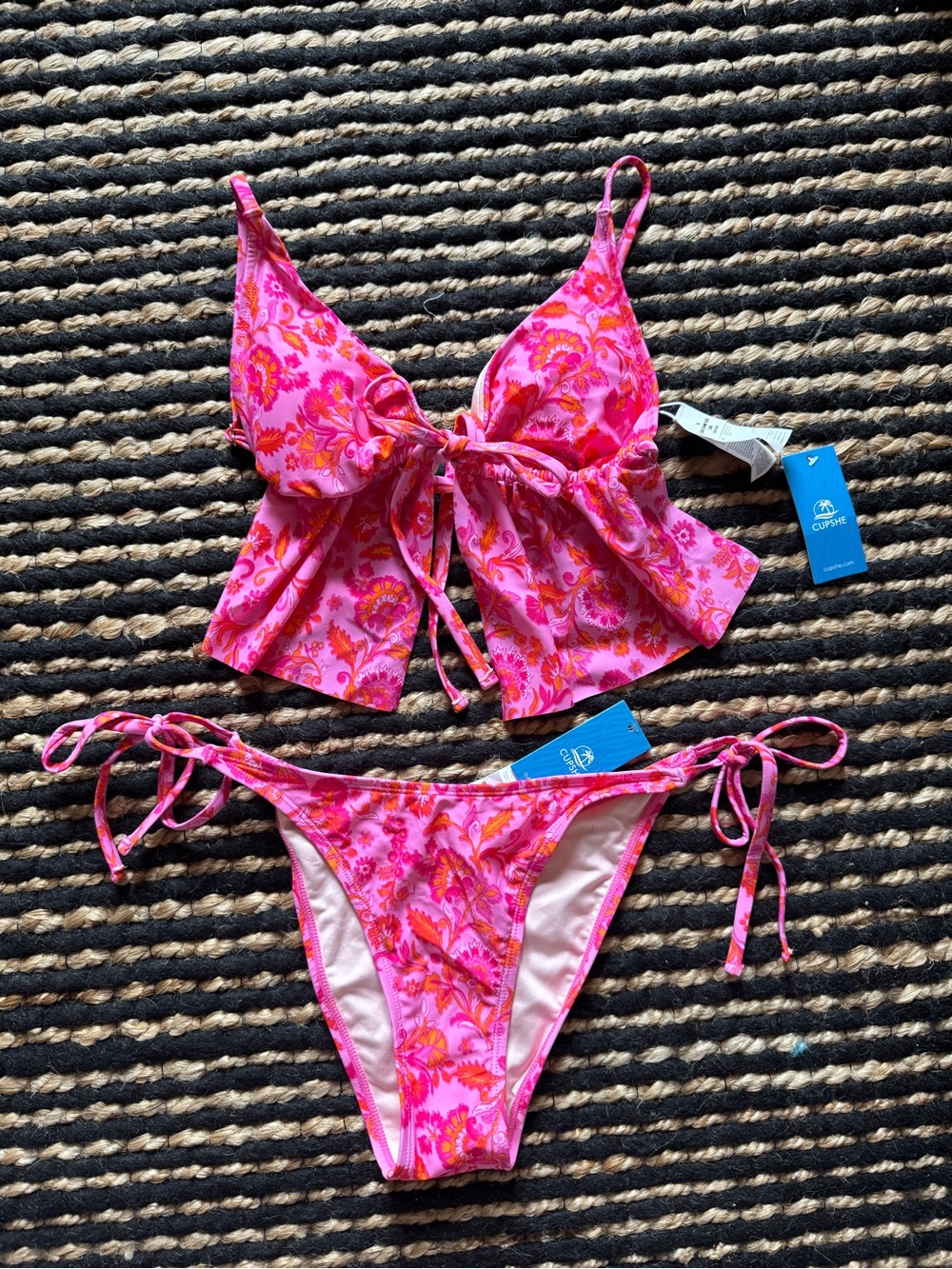 Women’s Pink Floral Two-Piece Swim Set with Tie Details